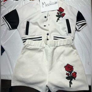 White and Black Rose Embroidered Set